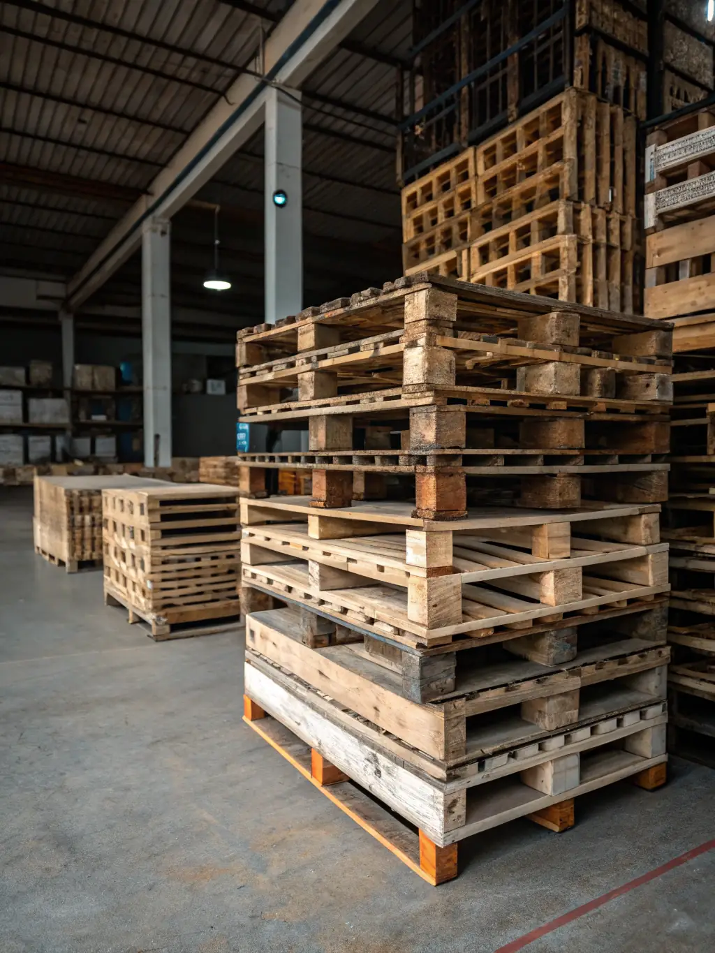 A professionally shrink-wrapped pallet of fragile freight, secured with corner protectors and strapping, ready for national consolidated transport inside a clean, well-lit logistics warehouse.