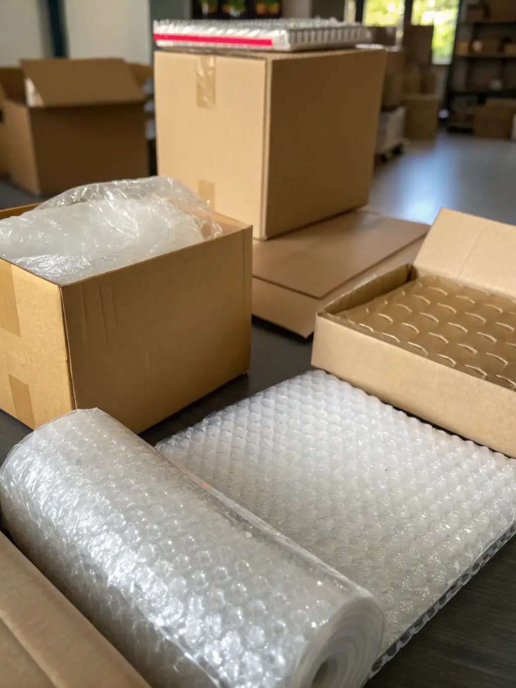 Fragile items being safely loaded inside a transport trailer, secured with straps, padding, and shrink wrap to prevent movement during transit.